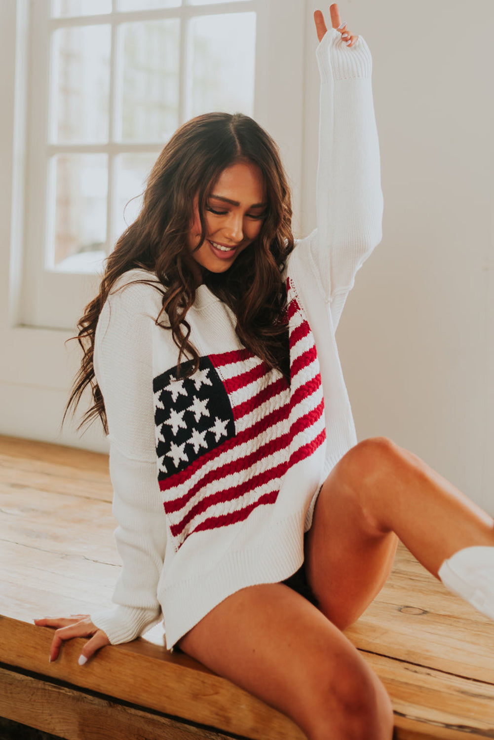 White American Flag Crochet Knit Sweater Pre Order Sweaters & Cardigans JT's Designer Fashion