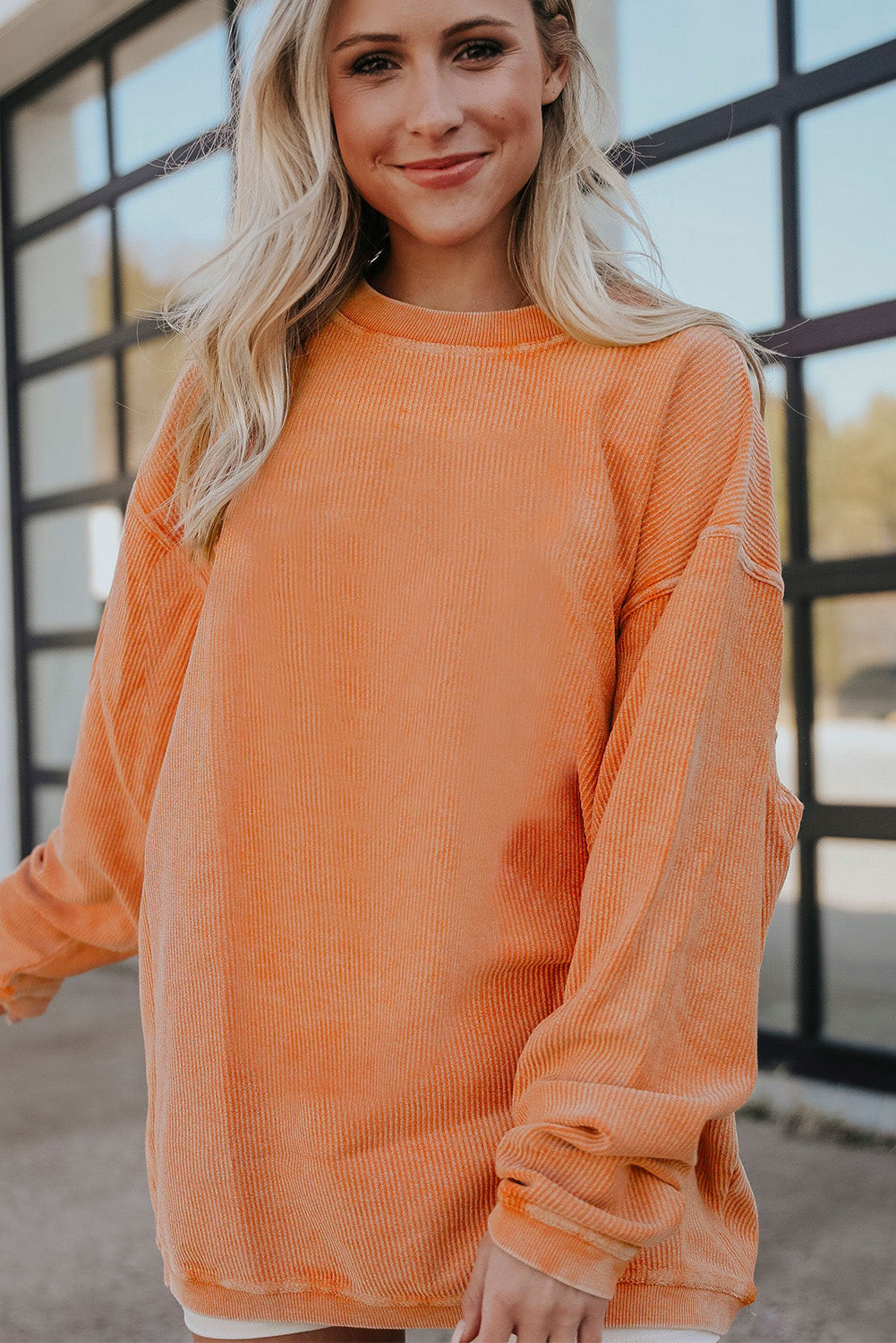 Customized Orange Ribbed Corded Oversized Sweatshirt Sweatshirts & Hoodies JT's Designer Fashion