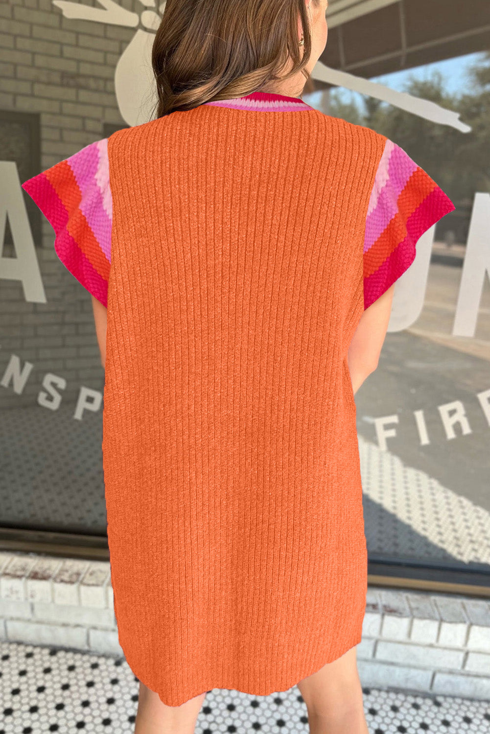 Carrot Contrast Striped Short Sleeve Sweater Dress Pre Order Dresses JT's Designer Fashion