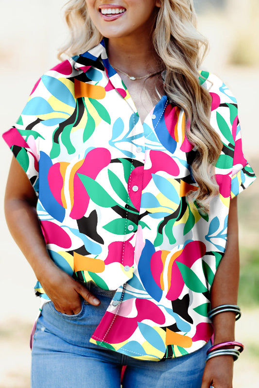 Rose Abstract Leafy Print Short Sleeve Shirt Pre Order Tops JT's Designer Fashion
