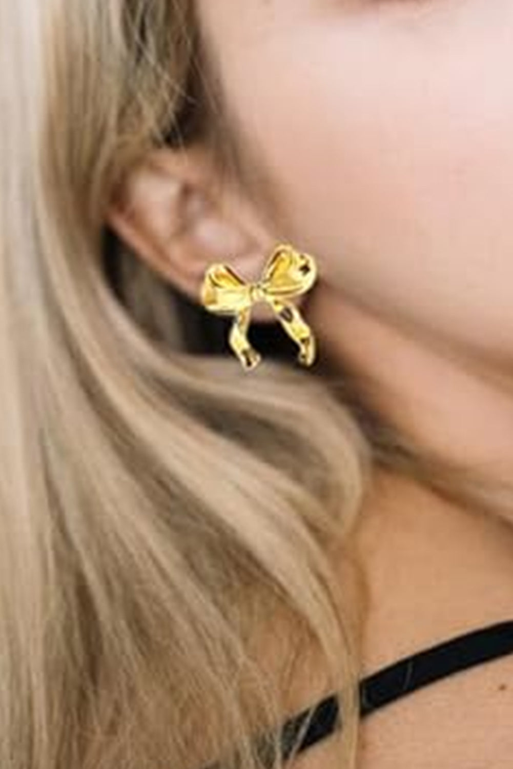Gold Elegant Bow Design Studded Earrings Jewelry JT's Designer Fashion
