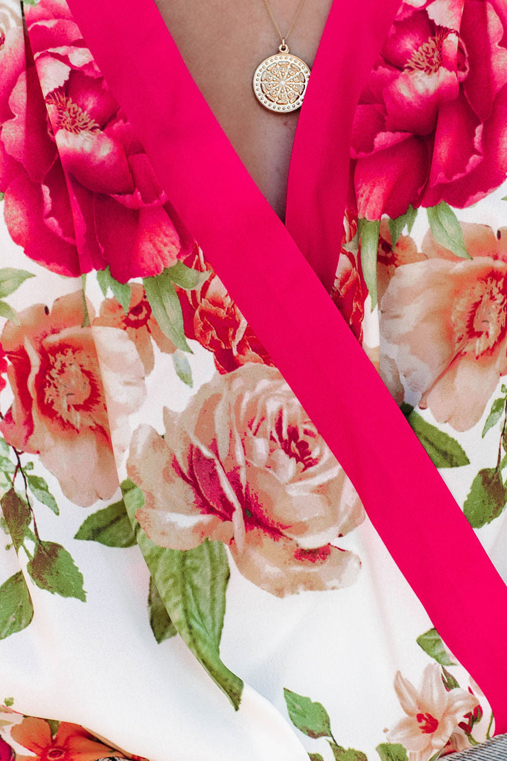 Rose Floral Print V Neck Wrap Bodysuit Bodysuits JT's Designer Fashion