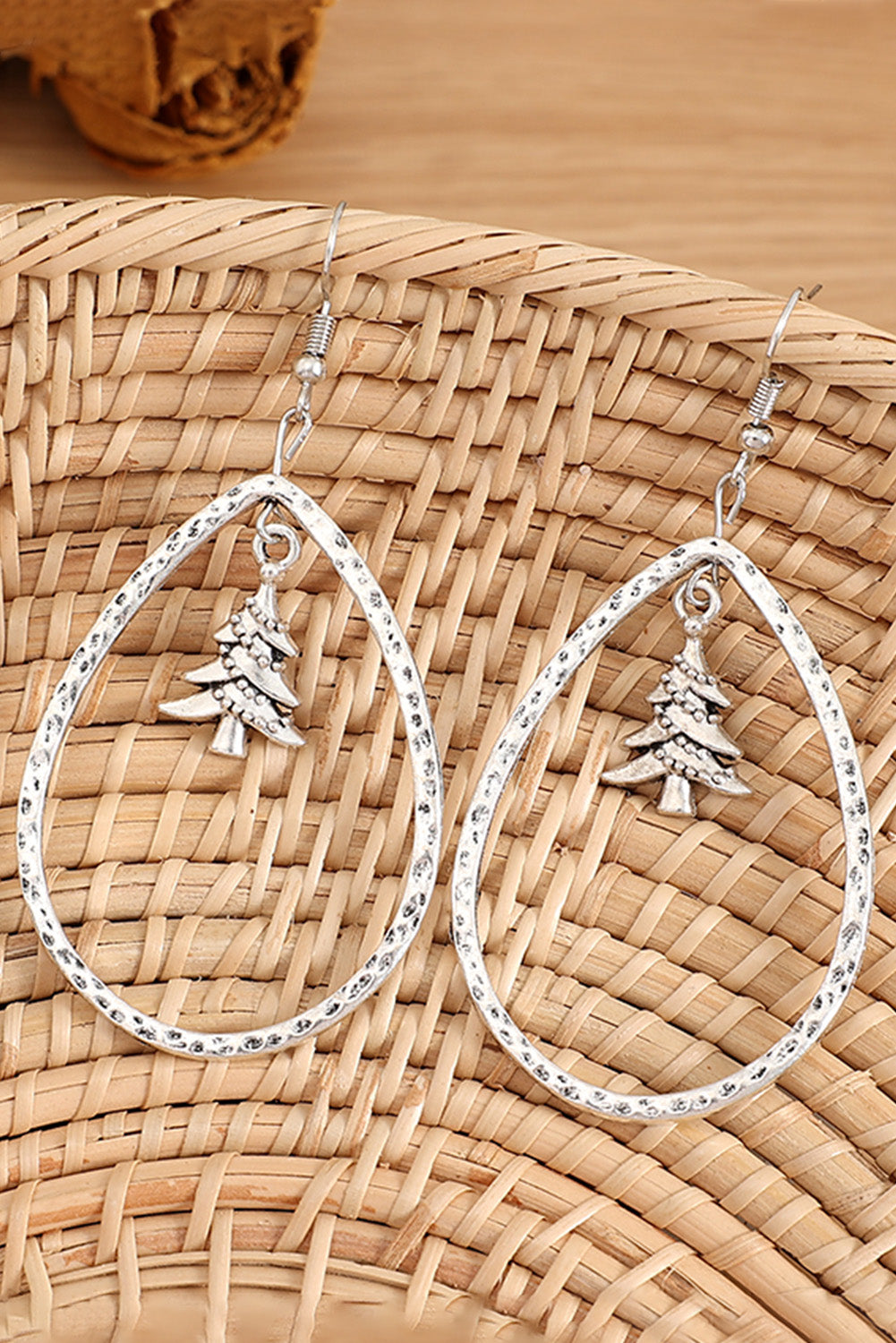 Silver Christmas Tree Teardrop Dangle Earrings Jewelry JT's Designer Fashion