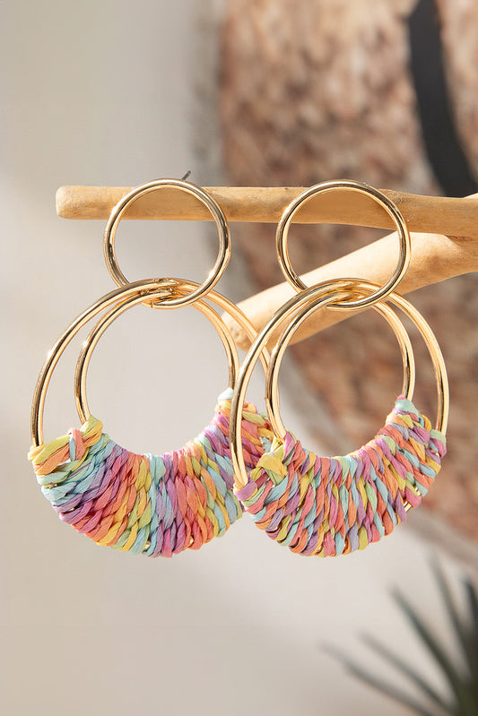 Pink Bohemian Woven Raffia Dangle Earrings Jewelry JT's Designer Fashion