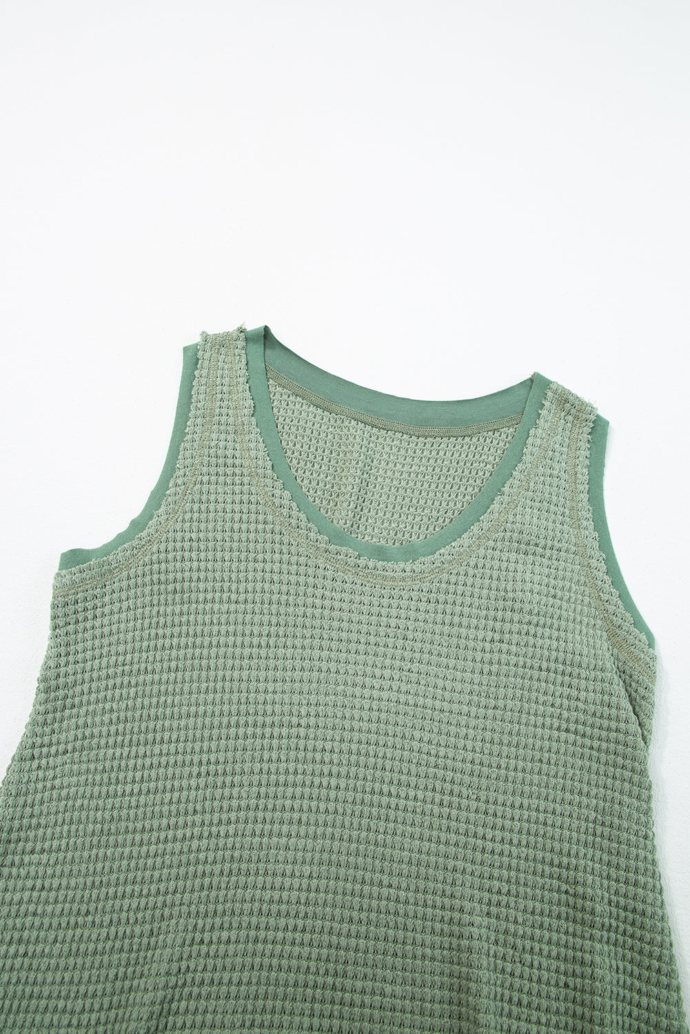 Sea Green Scoop Neck Waffle Knit Flowy Vest Pre Order Tops JT's Designer Fashion