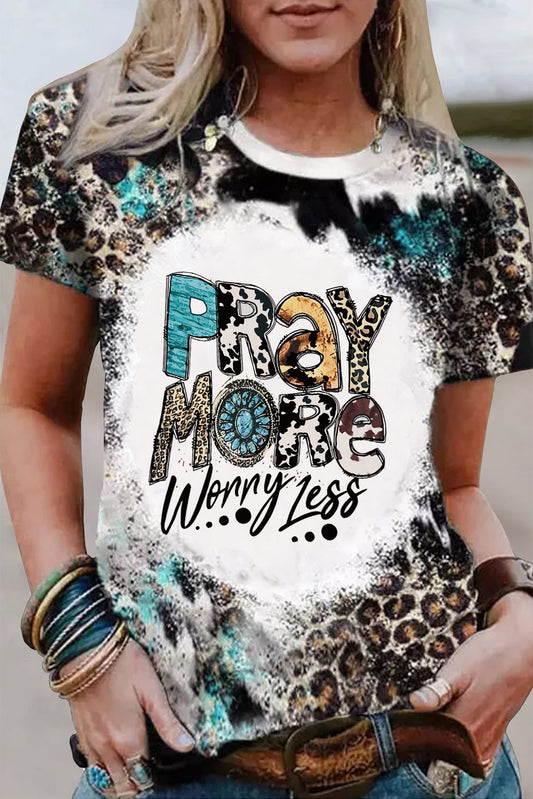 Leopard Pray More Graphic Western Fashion Dyed T-shirt Leopard 95%Polyester+5%Elastane Graphic Tees JT's Designer Fashion