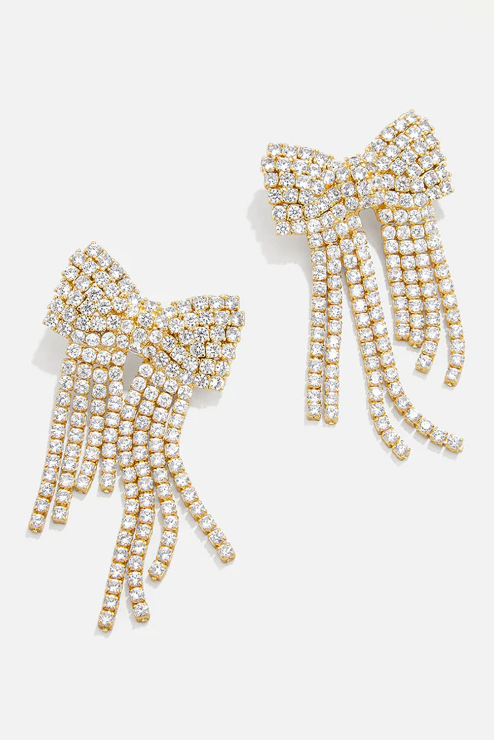 Gold Rhinestone Bowknot Fringe Earrings Jewelry JT's Designer Fashion