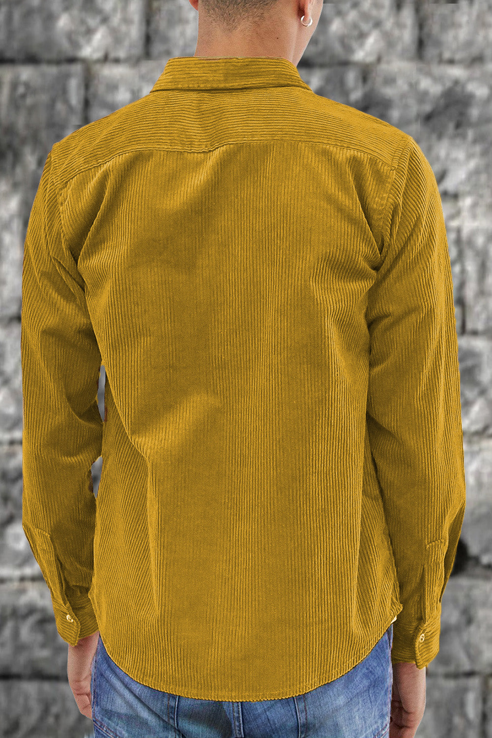 Yellow Men Corduroy Flap Pocket Button Front Shirt Men's Tops JT's Designer Fashion