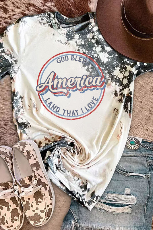Gray America Slogan Tie Dye Print T Shirt Graphic Tees JT's Designer Fashion
