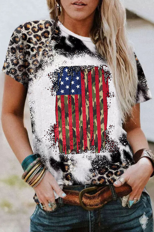 Leopard Vintage American Flag Graphic T Shirt Graphic Tees JT's Designer Fashion