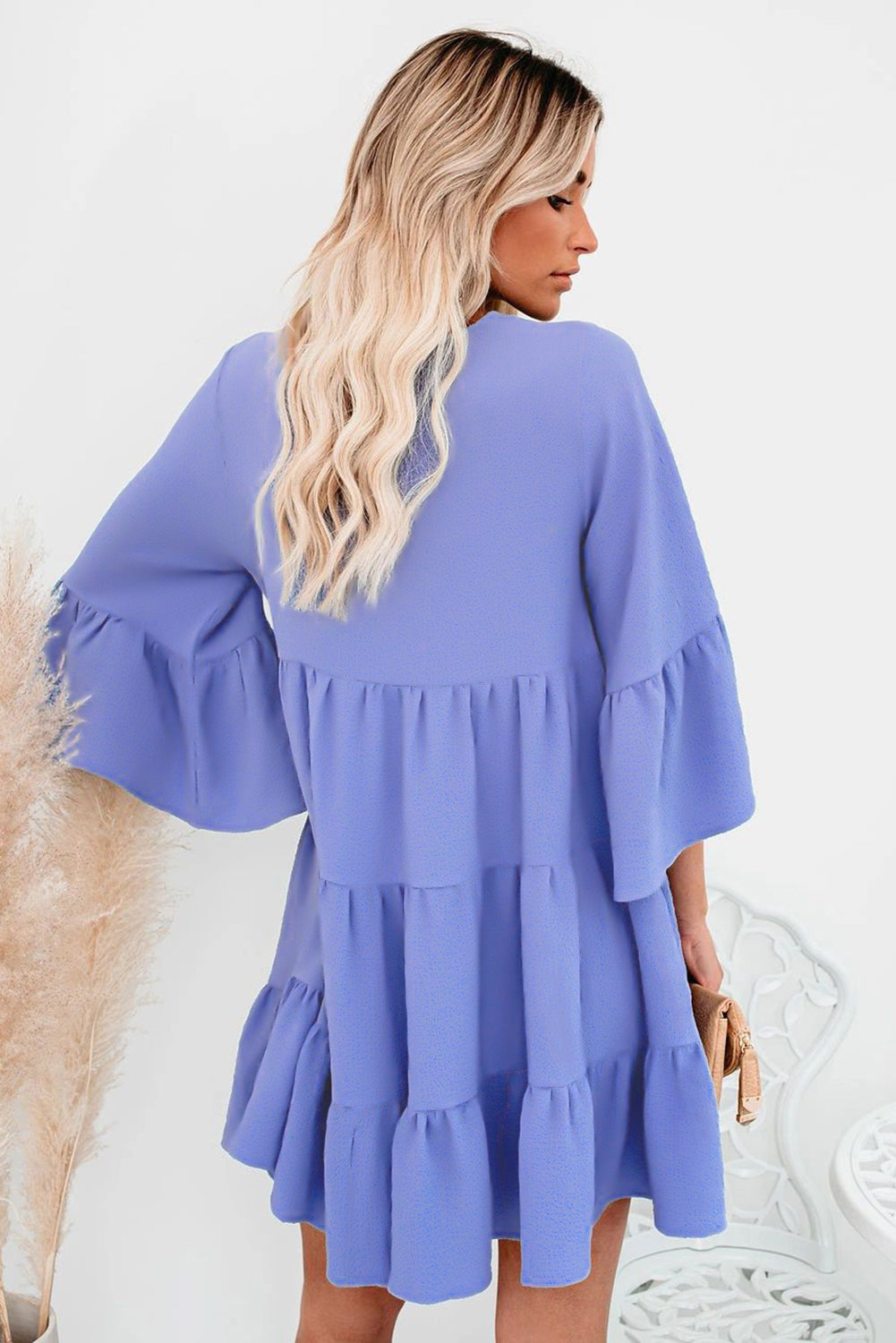 Sky Blue Cotton Tiered Babydoll Tunic Dress Mini Dresses JT's Designer Fashion