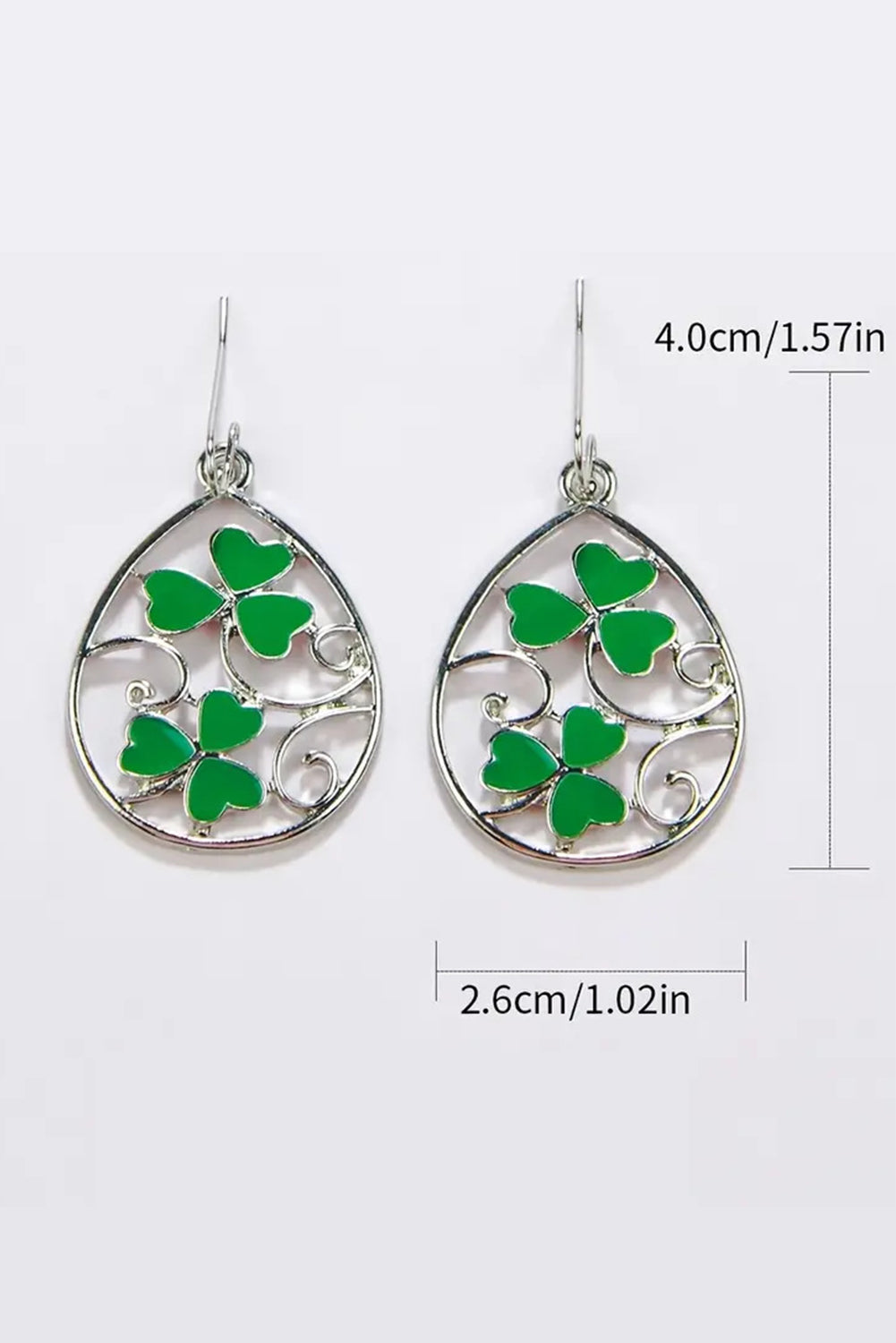Silvery St. Patrick Clover Hollow Out Drop Earrings Jewelry JT's Designer Fashion