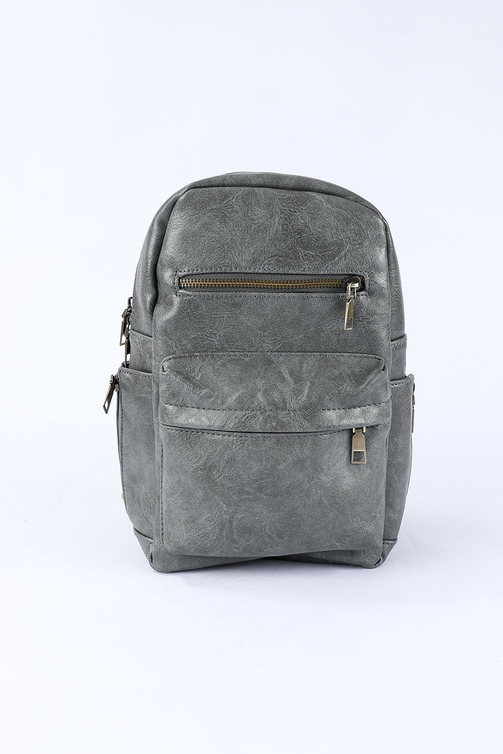 Gray Double Zipper Faux Leather Backpack Backpacks JT's Designer Fashion