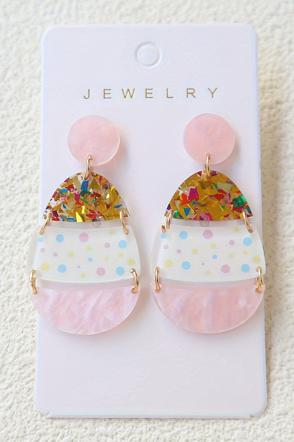 Pink Cute Printed Easter Egg Shape Drop Earrings Jewelry JT's Designer Fashion