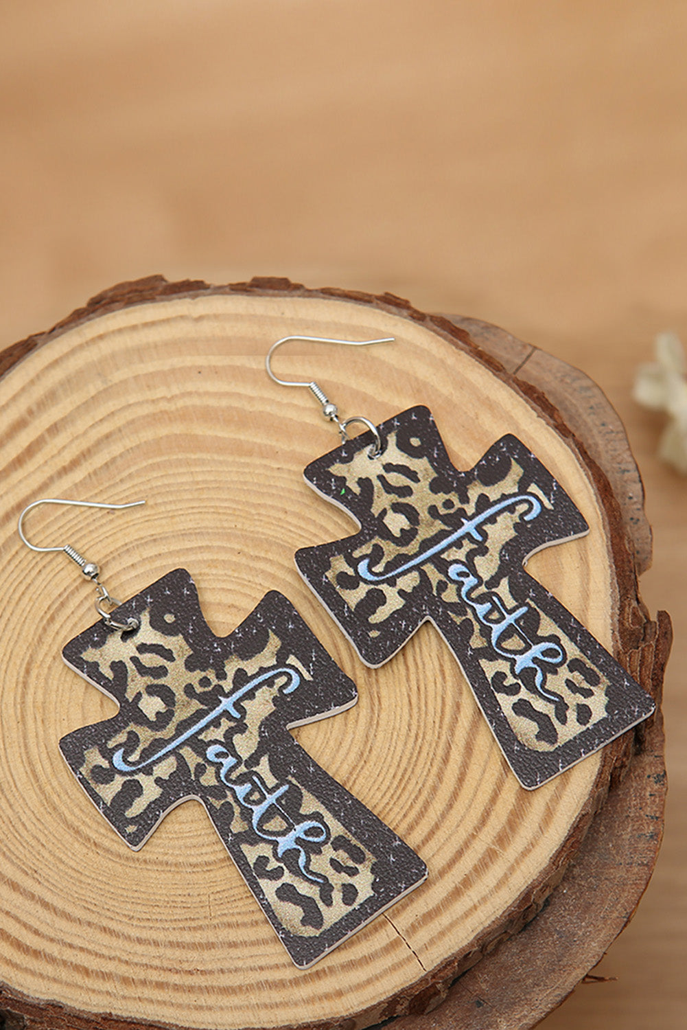 Brown Leopard Fate Printed Cross Earrings Jewelry JT's Designer Fashion