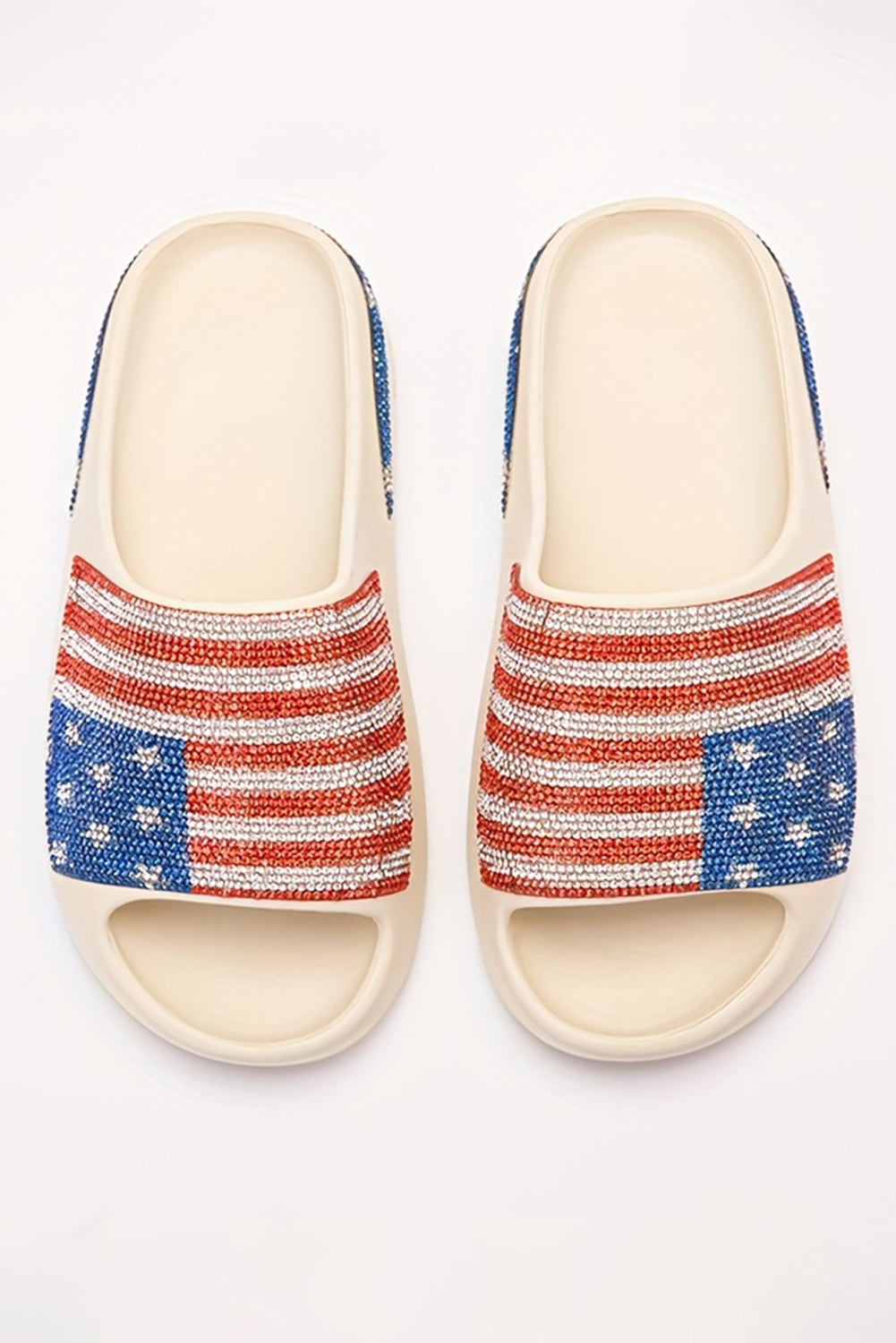 White Rhinestone American Flag Thick Sole Slippers Slippers JT's Designer Fashion