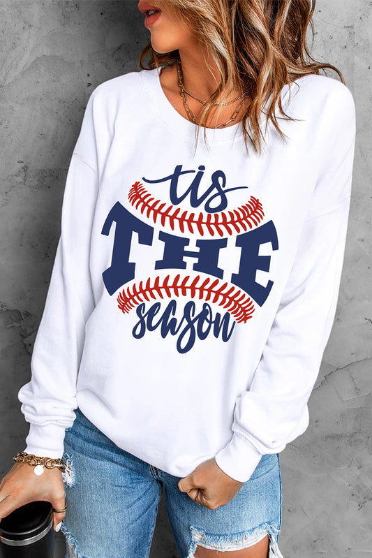 White Letter Print Baseball Graphic Sweatshirt Graphic Sweatshirts JT's Designer Fashion