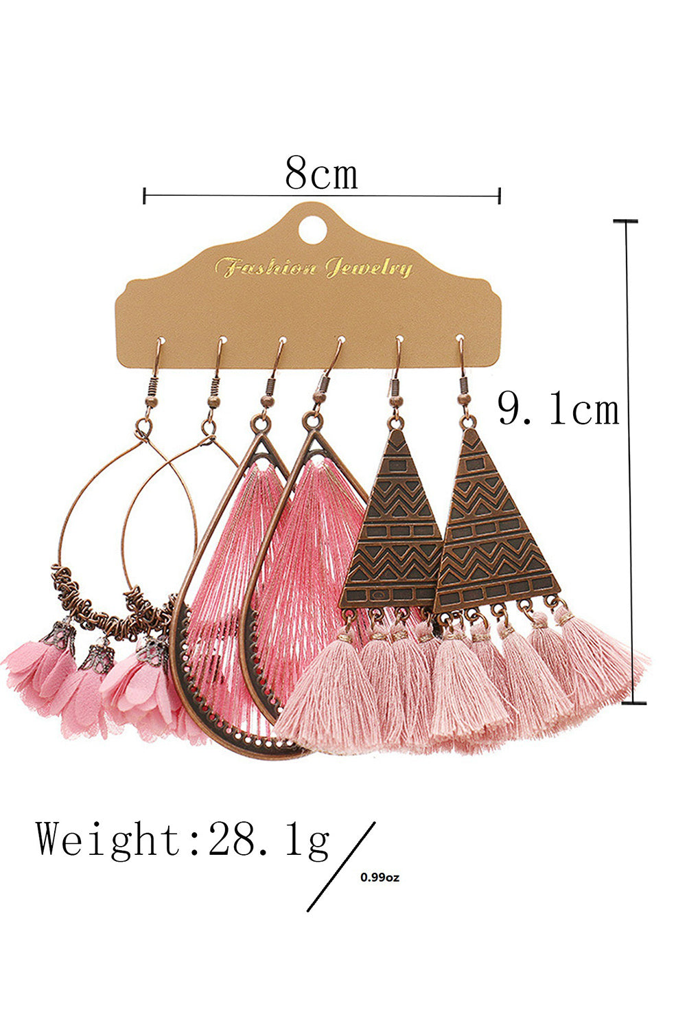 Dark Brown 3 Pairs Boho Floral Tasseled Geometric Dangle Earrings Set Jewelry JT's Designer Fashion