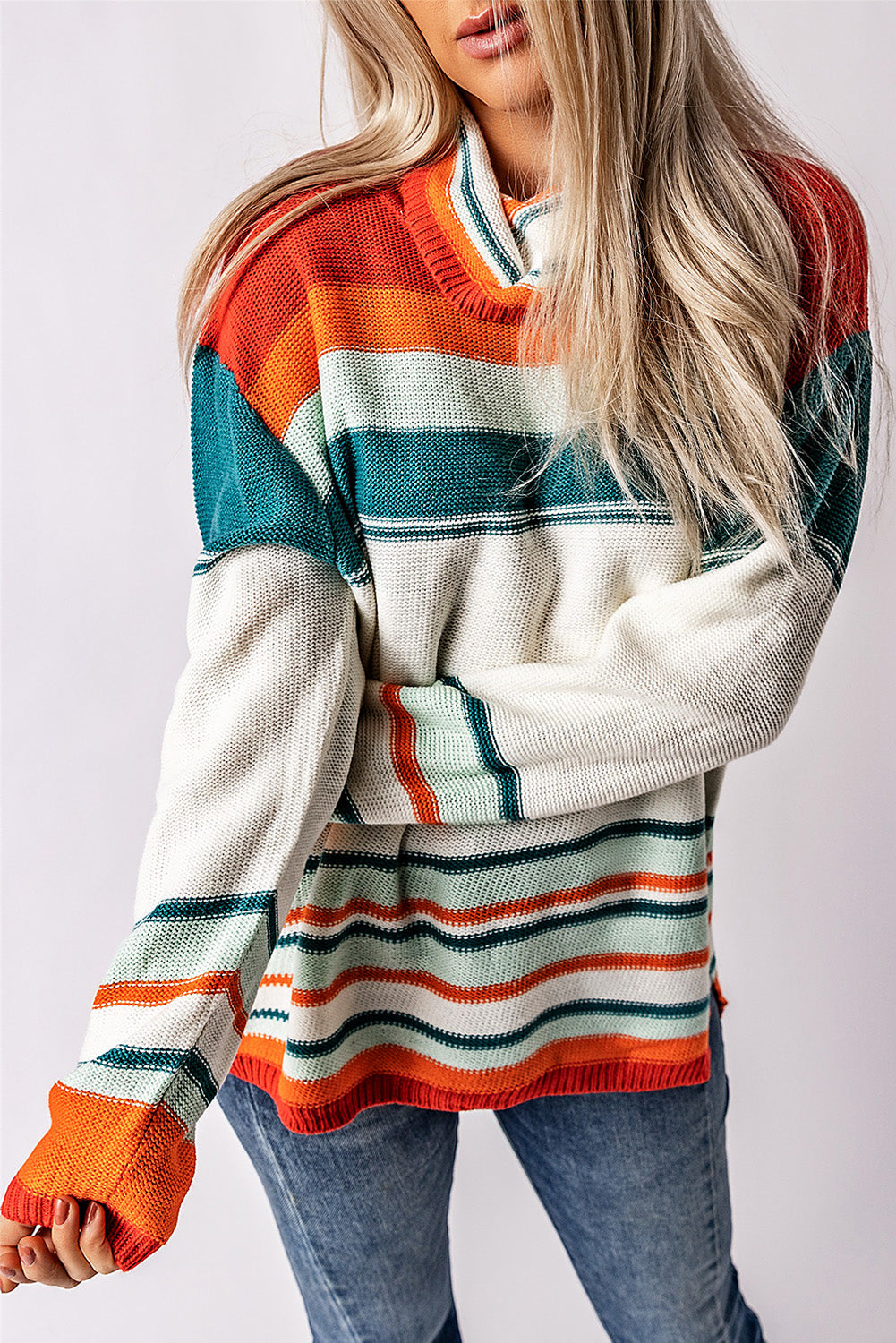 Color Block Cowl Neck Knit Sweater Sweaters & Cardigans JT's Designer Fashion