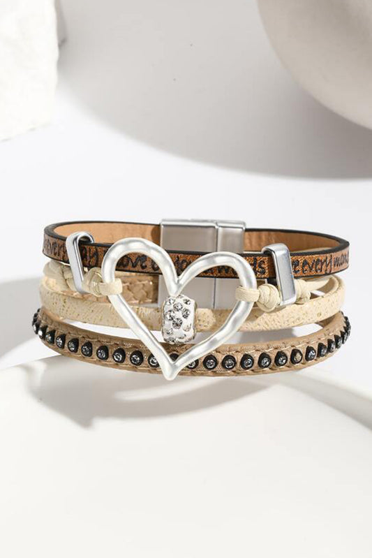 Light French Beige Heart Shape Magnetic Buckle Multi Layered Bracelet Jewelry JT's Designer Fashion