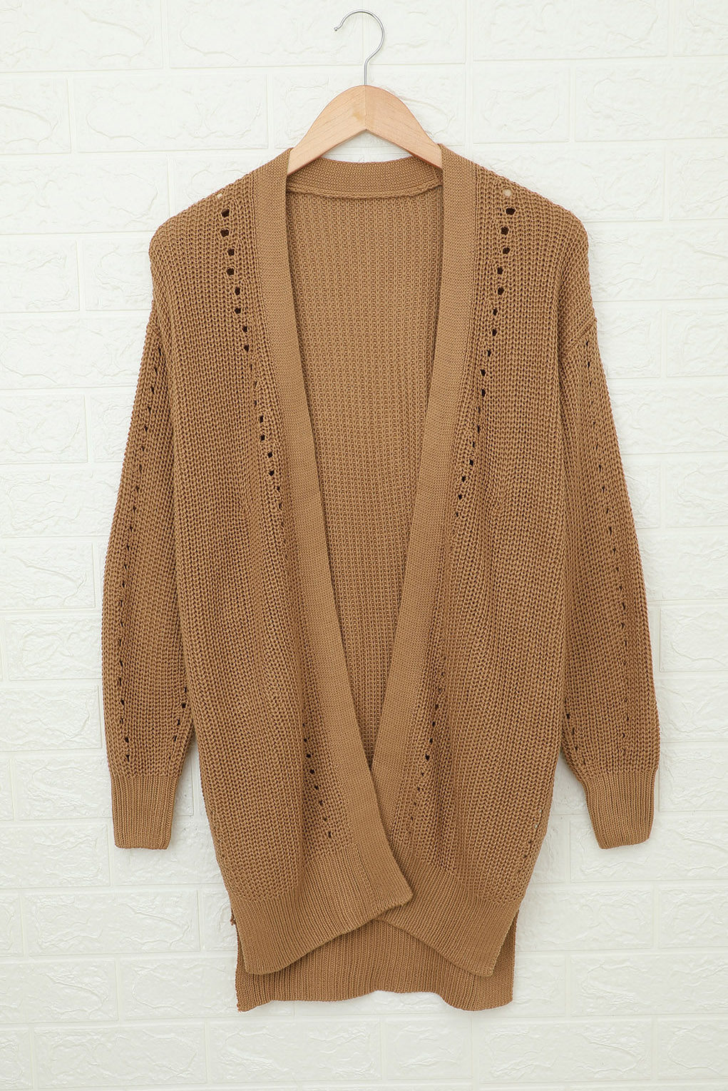 Apricot Drop Sleeve Cable Knit Cardigan with Slits Sweaters & Cardigans JT's Designer Fashion