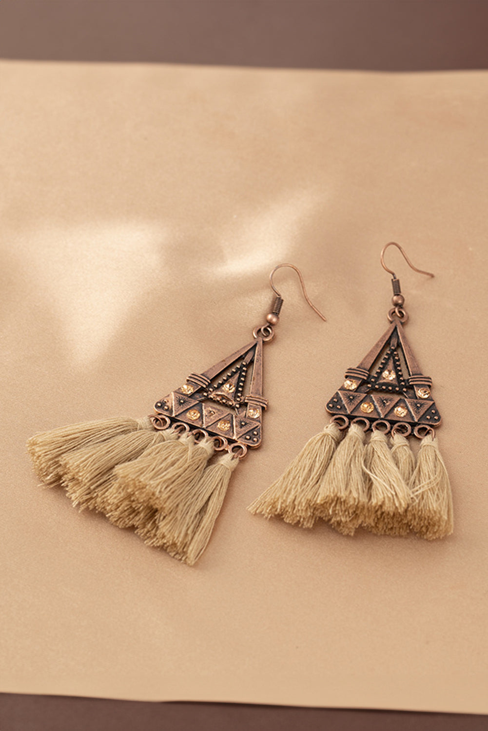 Brown Boho Triangle Metal Tasseled Earrings Jewelry JT's Designer Fashion