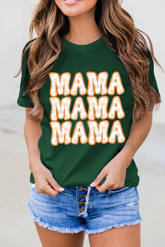 Green MAMA Flower Slogan Print Crew Neck T Shirt Graphic Tees JT's Designer Fashion