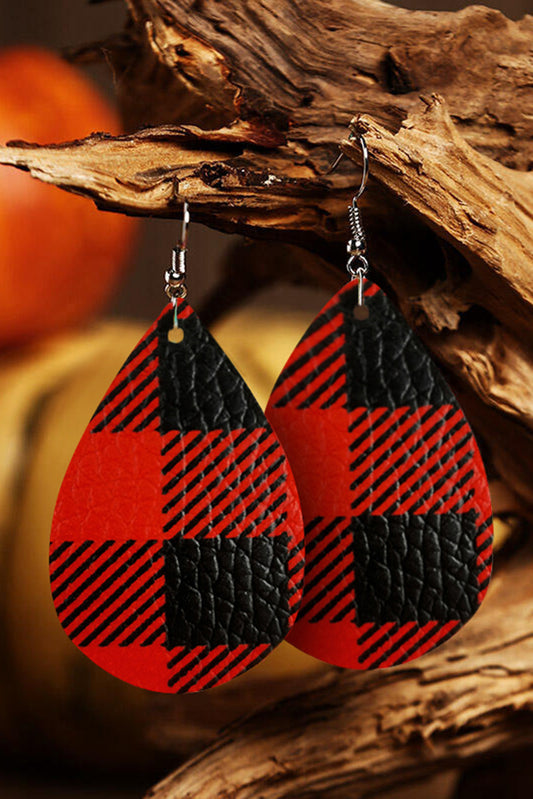 Fiery Red Plaid Water Drop Shape Earrings Jewelry JT's Designer Fashion