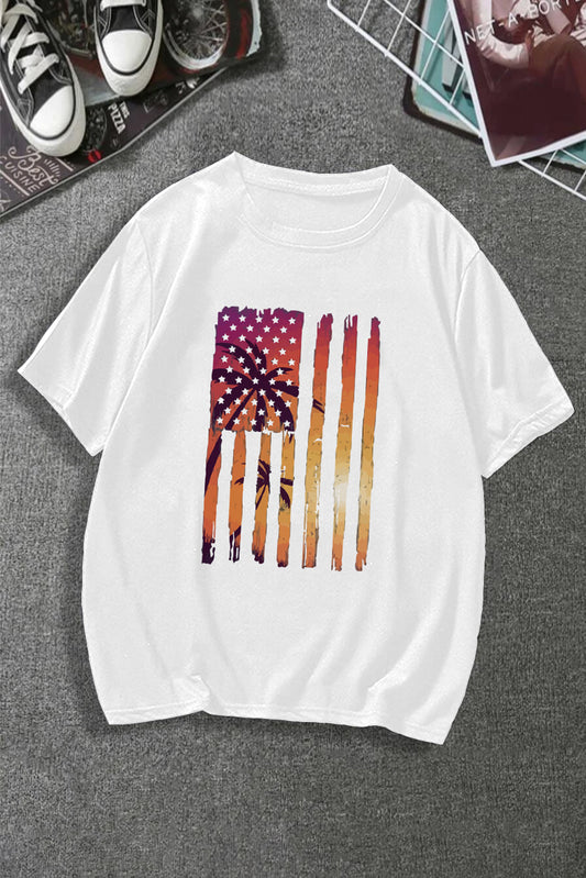 White US Flag Graphic Print Short Sleeve Men's T-shirt White 62%Polyester+32Cotton+6%Elastane Men's Tops JT's Designer Fashion