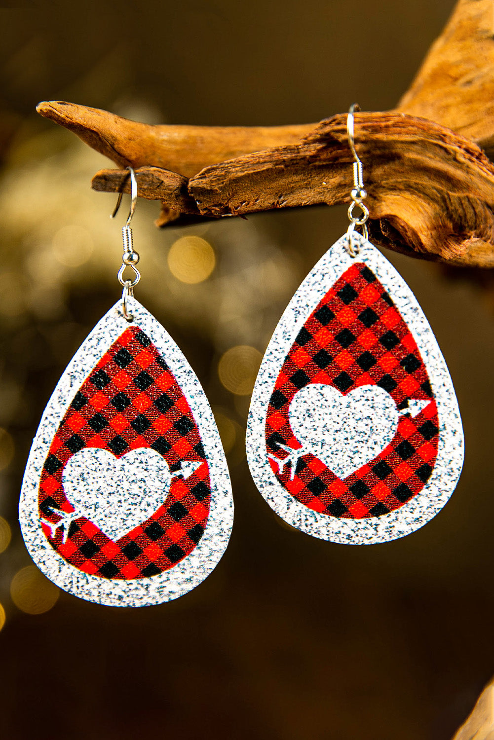 Classic Valentine Sequin Heart Pattern Plaid PU Earrings Jewelry JT's Designer Fashion
