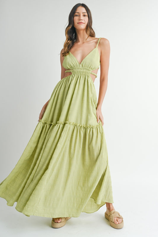 MABLE Cutout Waist Backless Maxi Dress Sage Dresses JT's Designer Fashion