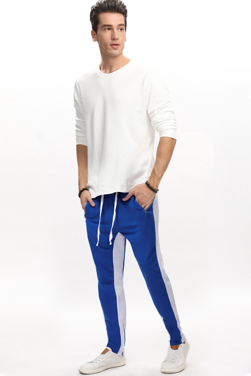 Blue Colorblock Patchwork Zipper Casual Mens Joggers Men's Pants JT's Designer Fashion