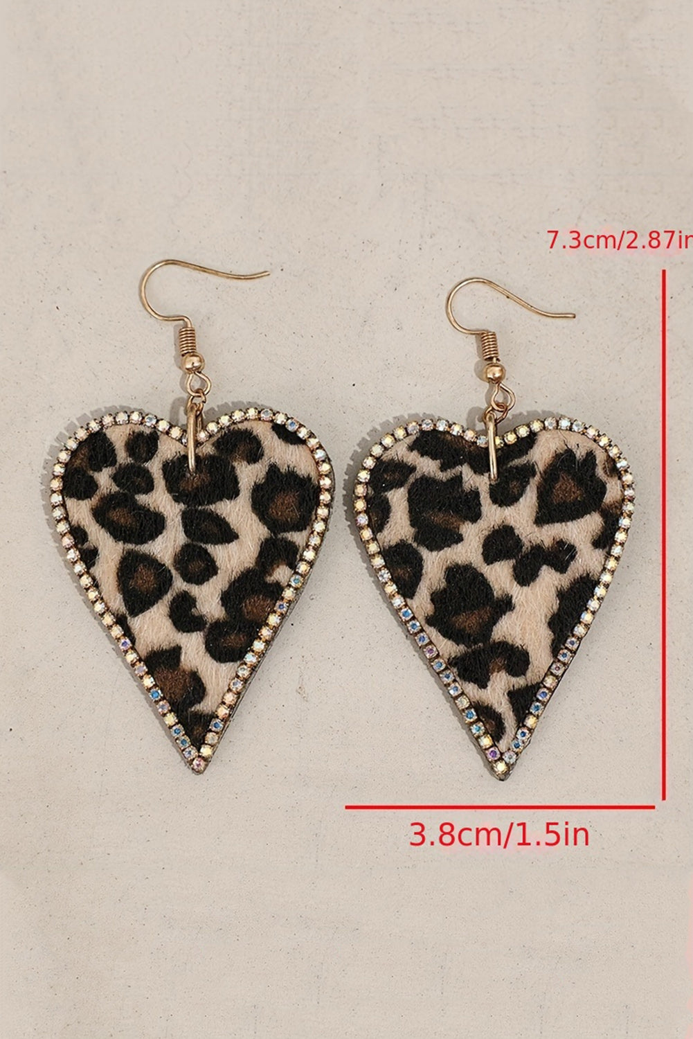 Multicolour Rhinestone Edge Leopard Print Heart Shape Earrings Jewelry JT's Designer Fashion