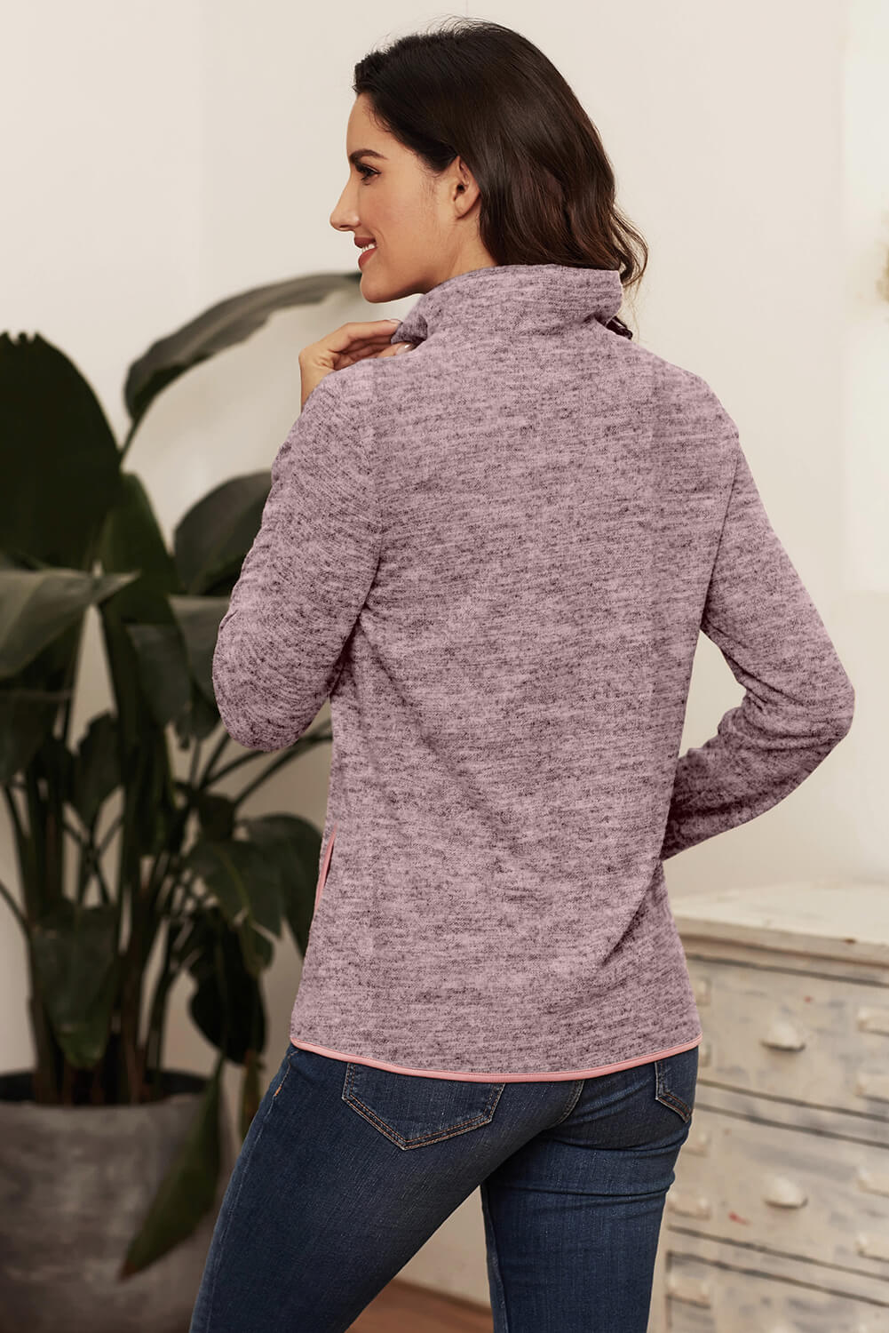 Pink Quarter Zip Pullover Sweatshirt Sweatshirts & Hoodies JT's Designer Fashion