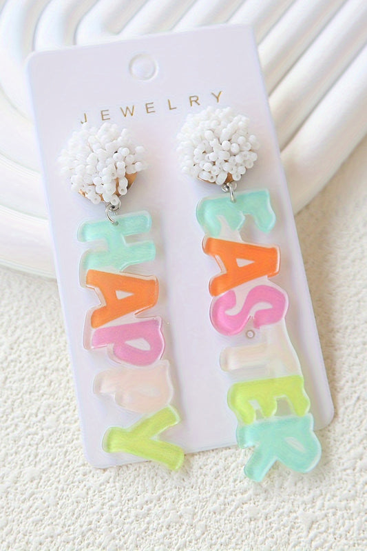 Pink Colorful HAPPY EASTER Drop Earrings Jewelry JT's Designer Fashion