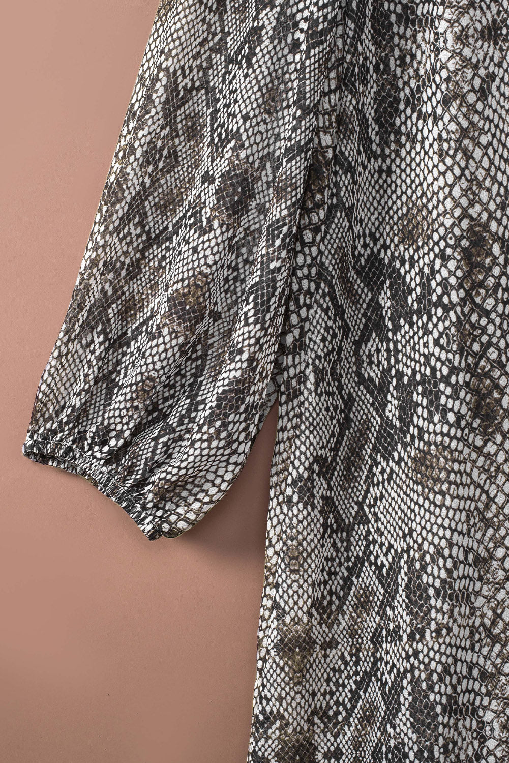 Gray Snakeskin Print Ruffled Open Front Long Cover-up Kimonos JT's Designer Fashion