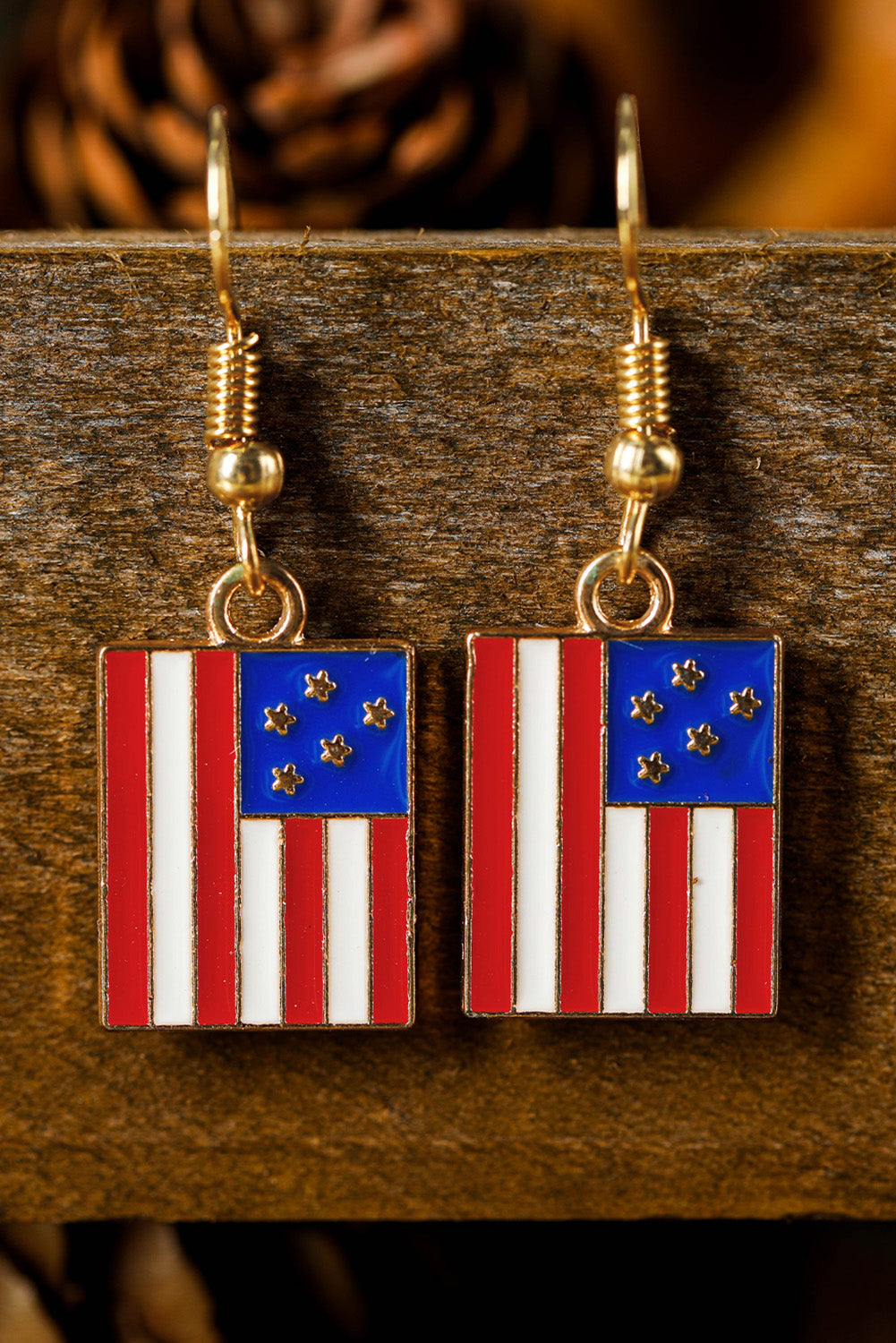 Dark Blue American Flag Print Patriotic Hook Earrings Jewelry JT's Designer Fashion