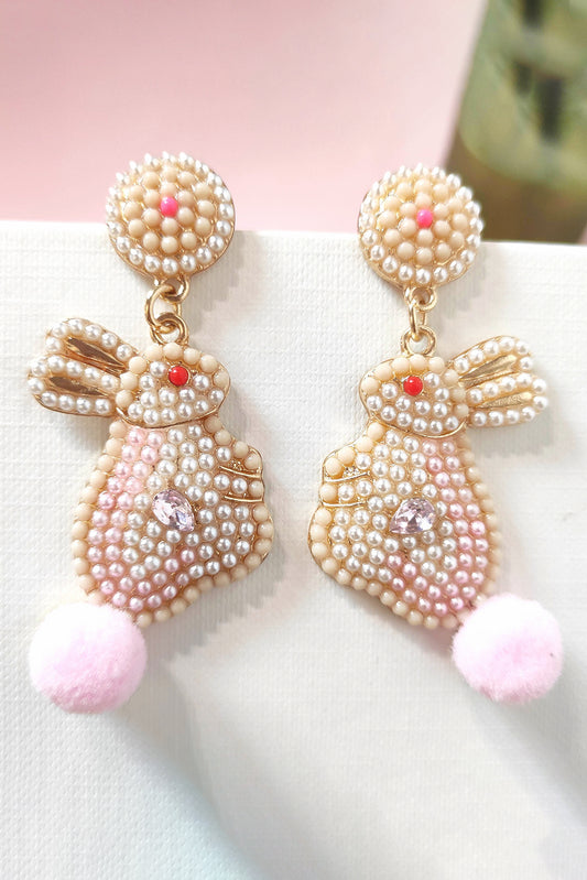Pink Easter Bunny Pearl Beaded Earrings Jewelry JT's Designer Fashion