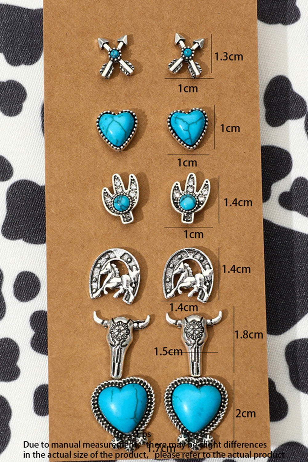 Silvery 6 Pairs Western Turquoise Alloy Stud Earrings Jewelry JT's Designer Fashion