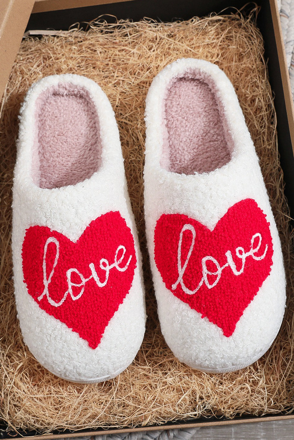 Fiery Red Valentine Love Heart Pattern Home Fuzzy Slippers Slippers JT's Designer Fashion