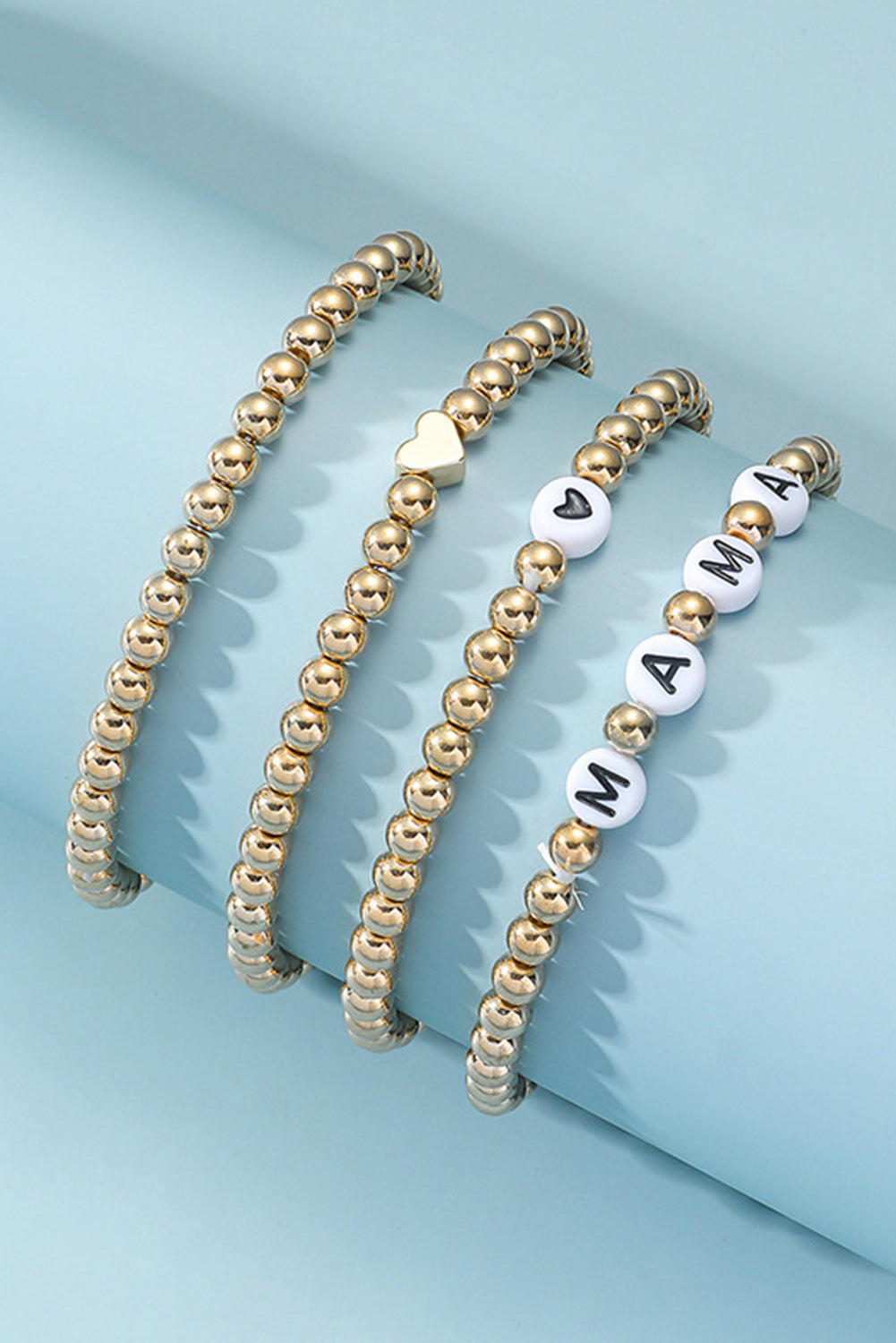 Gold MAMA Heart Bead 4Pcs Bracelets Set Jewelry JT's Designer Fashion