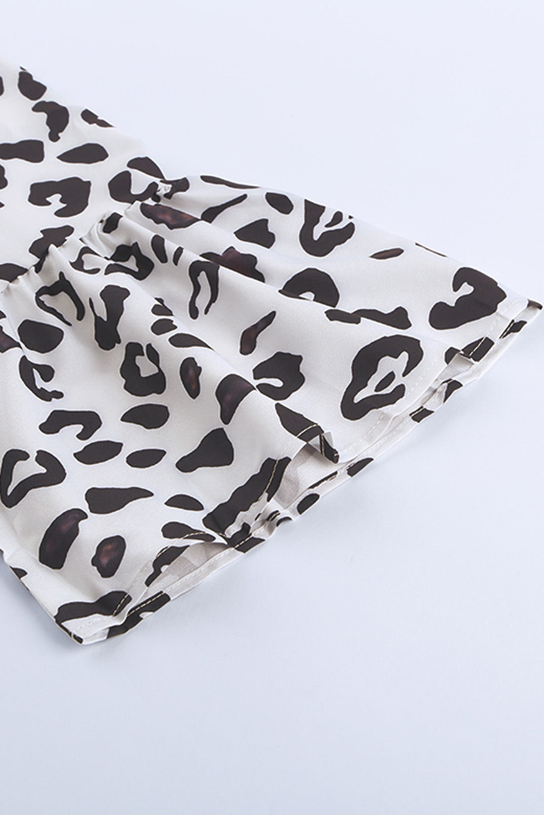 White Leopard Print V neck Ruffle Swing Mini Dress Mini Dresses JT's Designer Fashion
