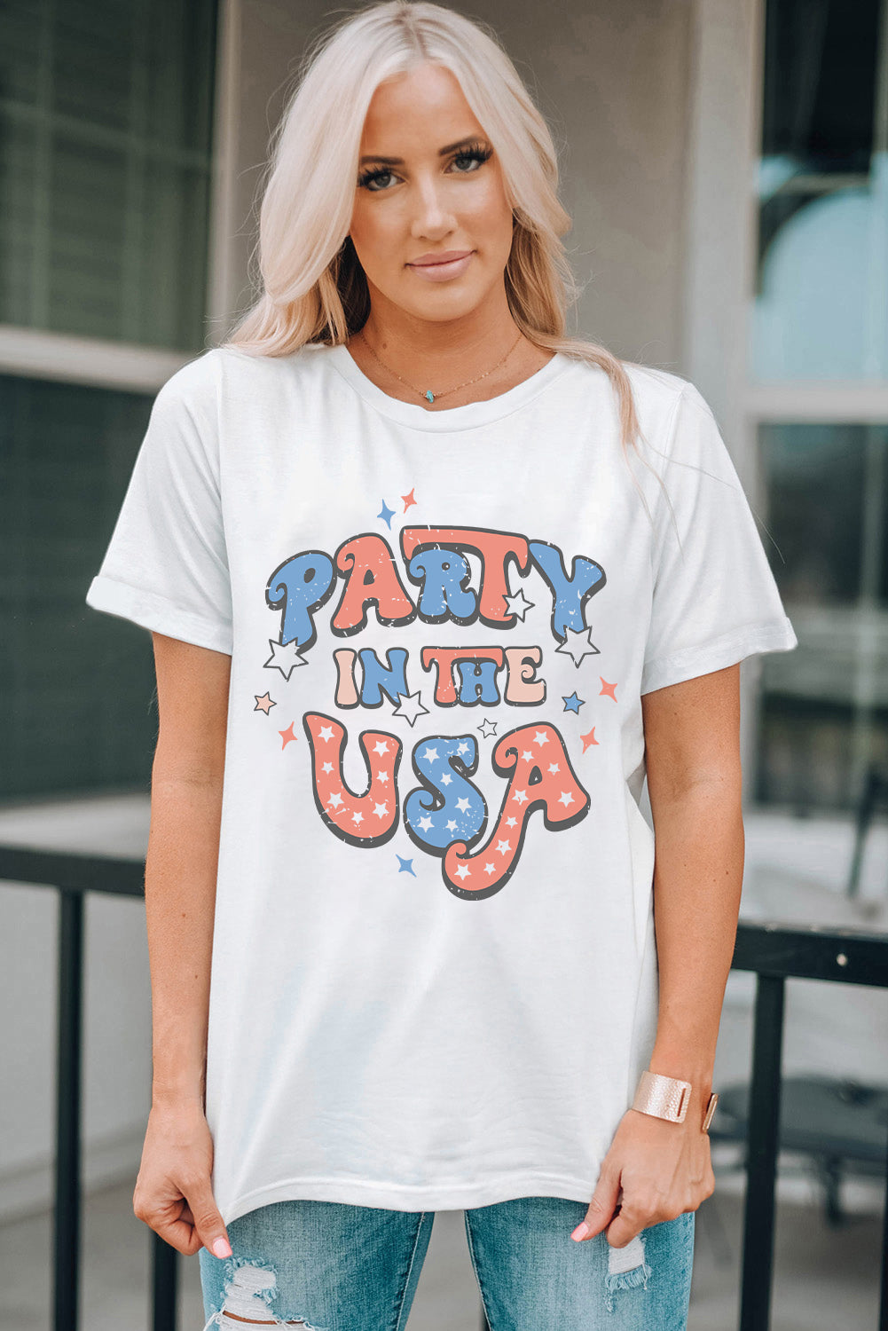 White PARTY IN THE USA Flag Fashion Graphic Tee Graphic Tees JT's Designer Fashion
