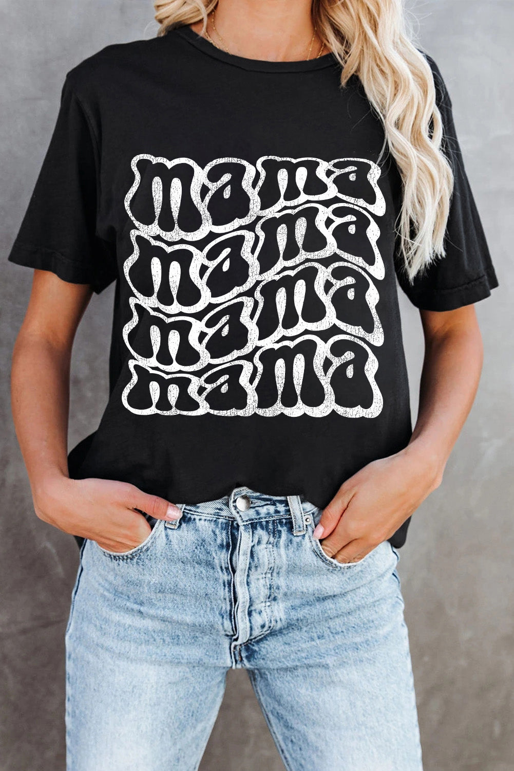 Black mama Letter Print Round Neck Casual T Shirt Graphic Tees JT's Designer Fashion