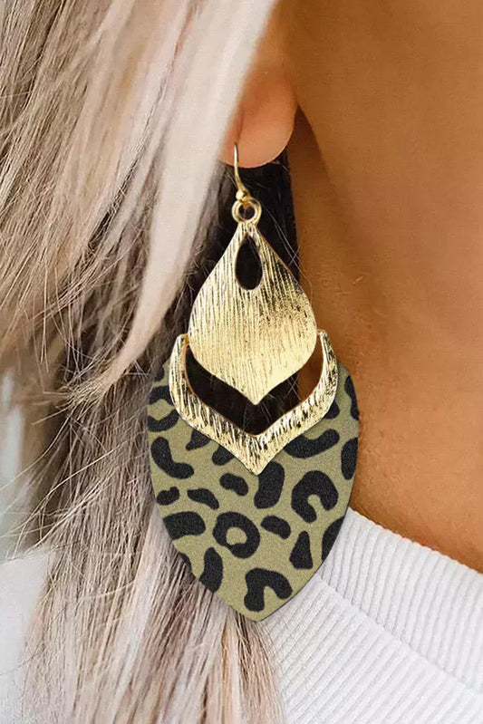 Leopard Hollow Out Leave Shape Drop Earrings Jewelry JT's Designer Fashion