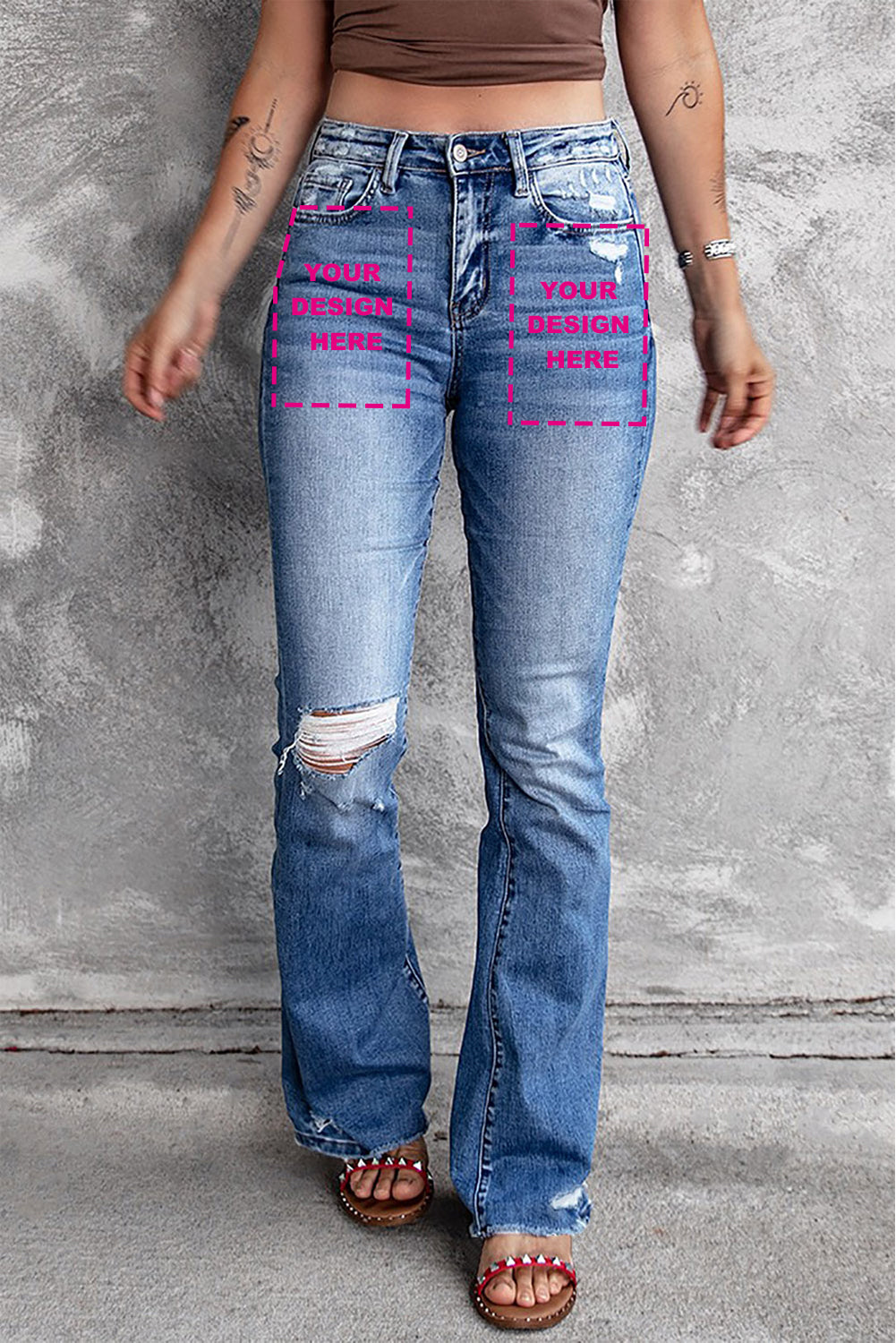 Blue Distressed Flare Jeans (customizable) Jeans JT's Designer Fashion
