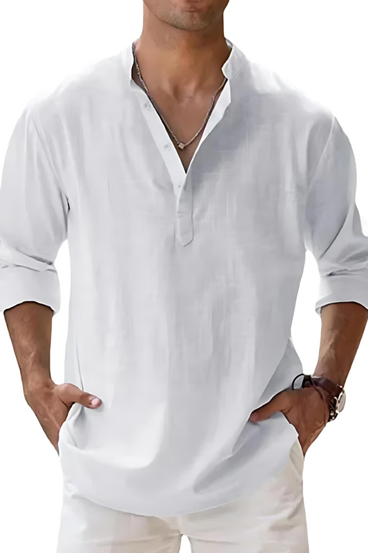 Cotton Long Sleeve Beach Tops for Men white Long Sleeve Tops JT's Designer Fashion
