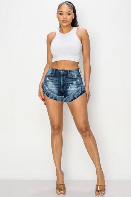 Flirty in Frills: Distressed Jean Shorts with a Chic Twist Shorts JT's Designer Fashion