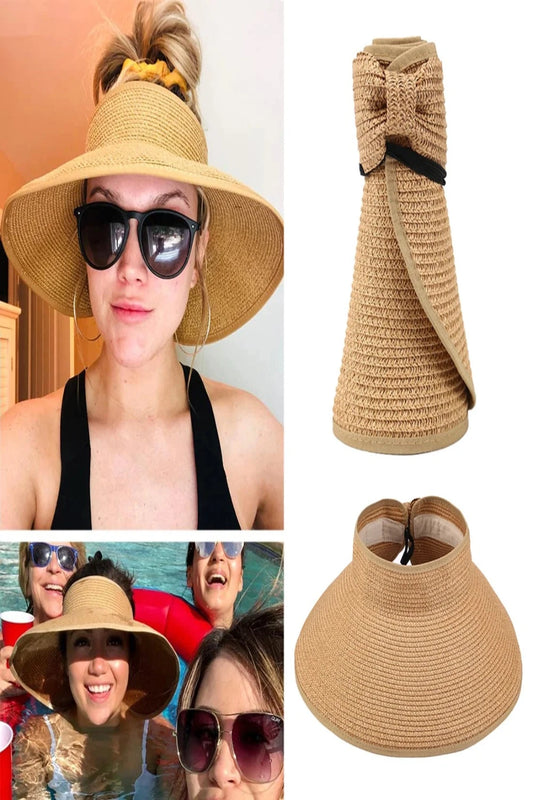 Womens Beach Roll Up Sun Visor Wide Brim Straw Hat Hats & Caps JT's Designer Fashion