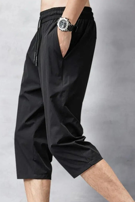 Elastic Waist Men Drawstring 3/4 Length Trousers Men's Pants JT's Designer Fashion
